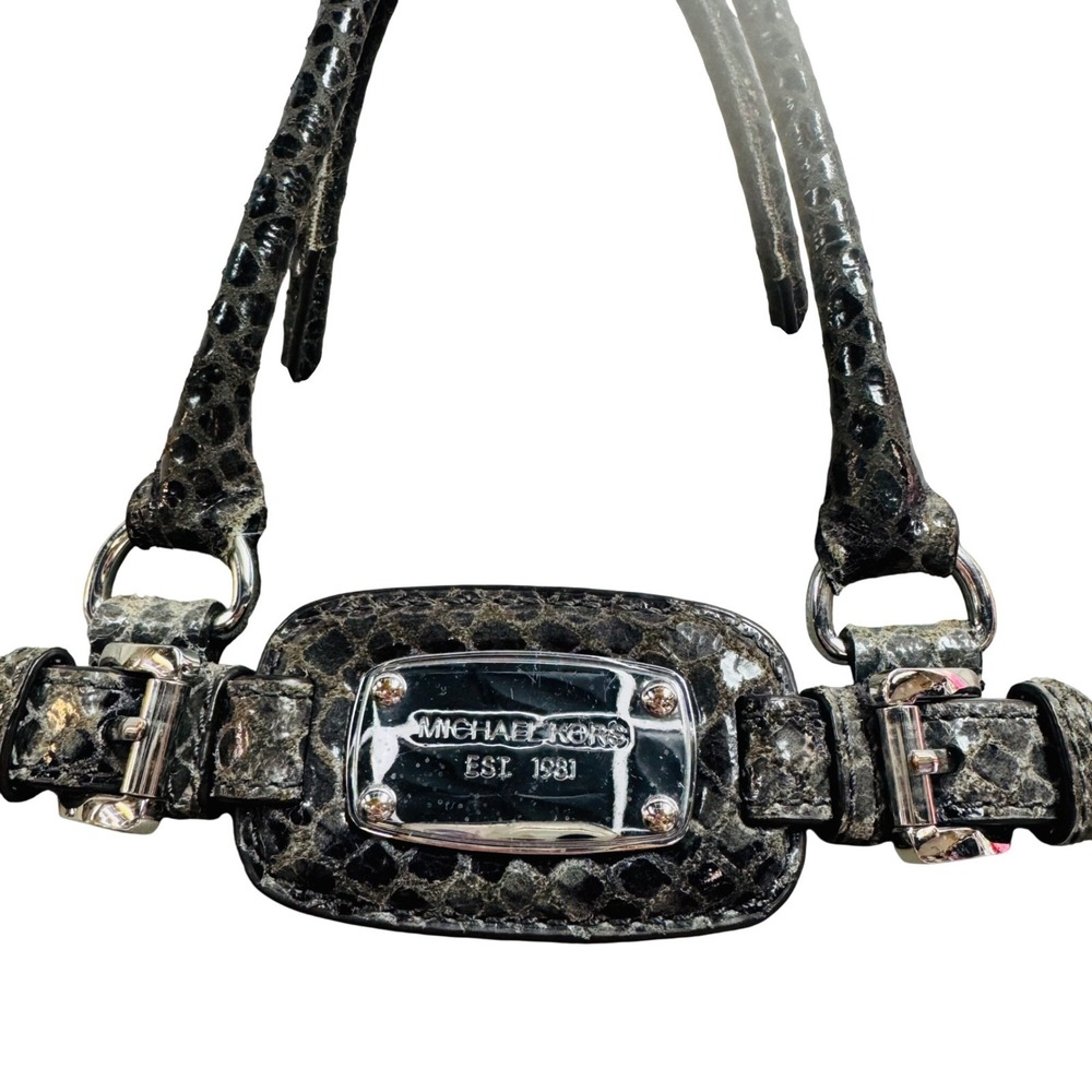 Michael Kors Grey Pebbled Leather & Snakeskin Embossed Satchel Crossbody Bag - Picture 4 of 14